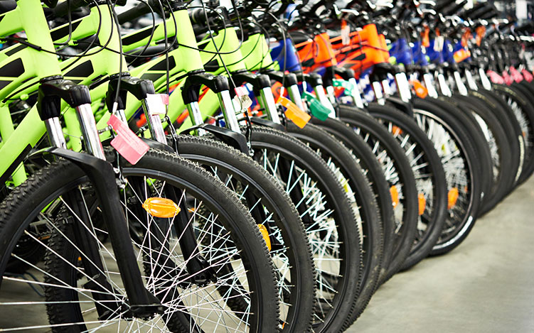 Row of bikes in a bike shop